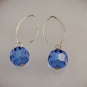 Faceted Blue Crystal Drop Dangle Earrings 925 Sterling Silver Hook Jewelry